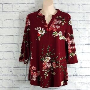 🔵BOGO FREE🔵 Othyroce Top Burgundy Floral 3/4 Sleeve Sz M